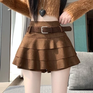 váy xòe che mông dành cho nữ mùa thu đông eo cao giảm béo hot girl váy nhung da nai cổ điển