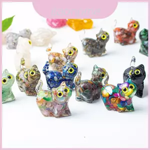 Điêu khắc mèo pha lê Moonstone với chất liệu thủ công bằng nhựa để trang trí bàn làm việc hiện đại và quà tặng sưu tập