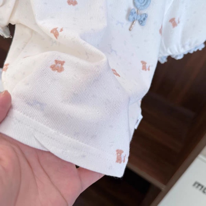 Baby Girl's Light And Breathable Top, Baby Girl's New Summer Style, Textured Bear Knitted Cot