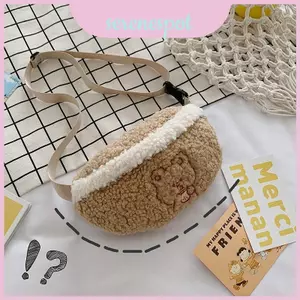 Túi thắt lưng mềm lông thú dành cho nữ có dây kéo và thêu chi tiết trang trí