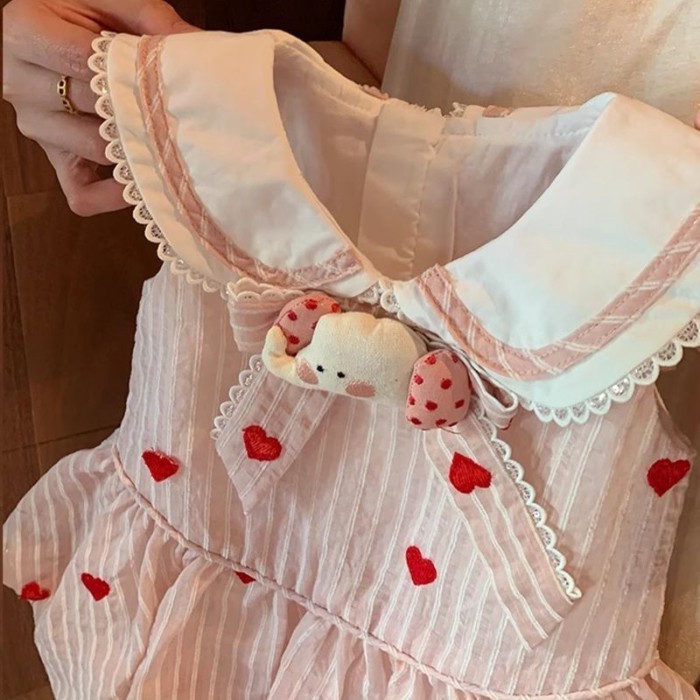 Girls Bud Child Baby Love Striped Pink Princess Dress Sundress