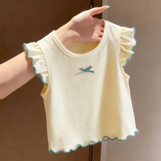 Áo thun tay bay bé gái mùa hè cổ tròn nơ thời trang áo vest ngọt ngào và dễ thương