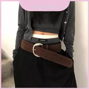 Thắt lưng da rộng Y2k cổ điển có khóa bạc cho nữ thời trang cổ điển