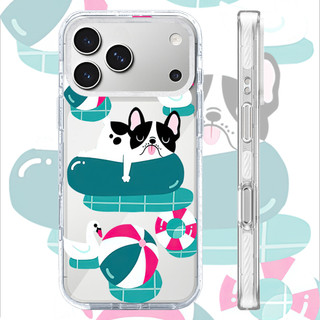 Ốp Lưng Acrylic Màu Tương Thích Cho IPhone 15 16 PLUS 14 15 16 17 Pro Max Cover Hoạt Hình Dễ Thương Chó Con Bơi Minh Họa Bao Cứng Chống Sốc Ốp Lưng Hộp