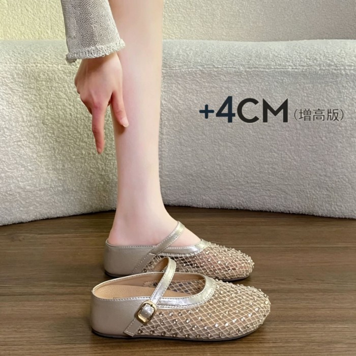 Dép lưới mùa hè đa năng đế mềm có mũi giày rỗng cho nữ dệt kim cương giả đế dày bên ngoài thoáng kh