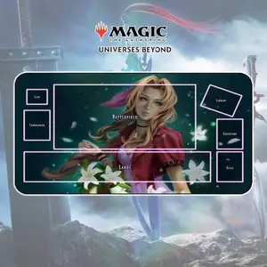 Playmat Aerith - MTG Magic The Gathering x Final Fantasy Anime Battle Card Stitched Edges Mousepad