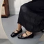 French Retro Hepburn Style Camellia Strap Small Black Shoes Flat Comfortable Scoop Shoes Mary Ja
