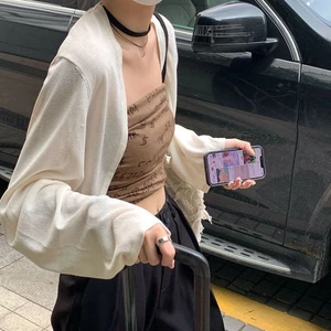 chiếc khăn choàng cardigan bên ngoài màu trơn cơ bản mùa hè phong cách Hàn Quốc dáng rộng giản d