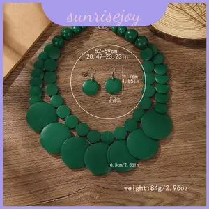 Hai Lớp Bohemian Hạt Gỗ Vòng Cổ Và Bông Tai Bộ Handmade Hình Học Trang Sức Nữ Cho