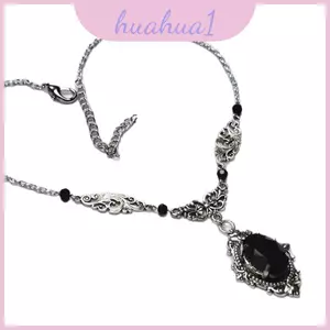 Vòng cổ mặt dây chuyền hoa hồng Gothic với đá quý thủy tinh màu đen và dây chuyền chéo thời trang nữ