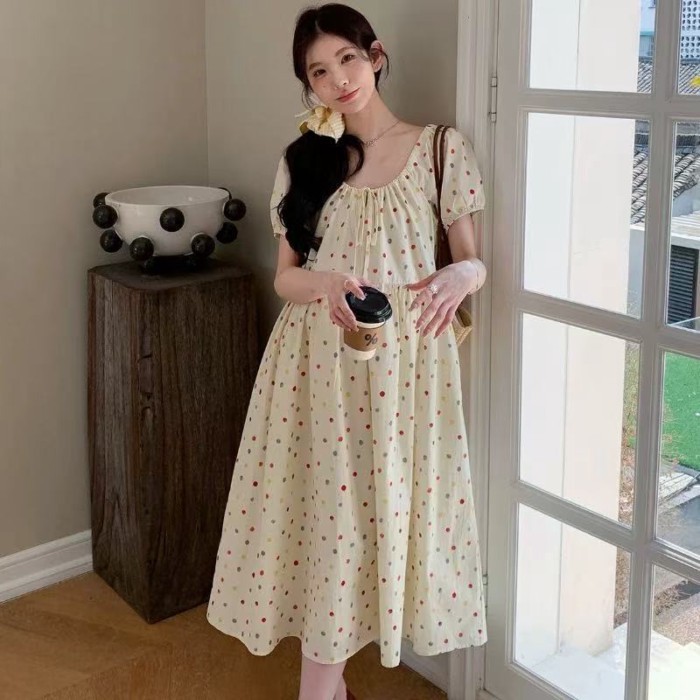 đồ bà bầu, váy bà bầu mùa hè, váy bà bầu chấm bi cao cấp phong cách ngọt ngào của Pháp, bộ đồ bà