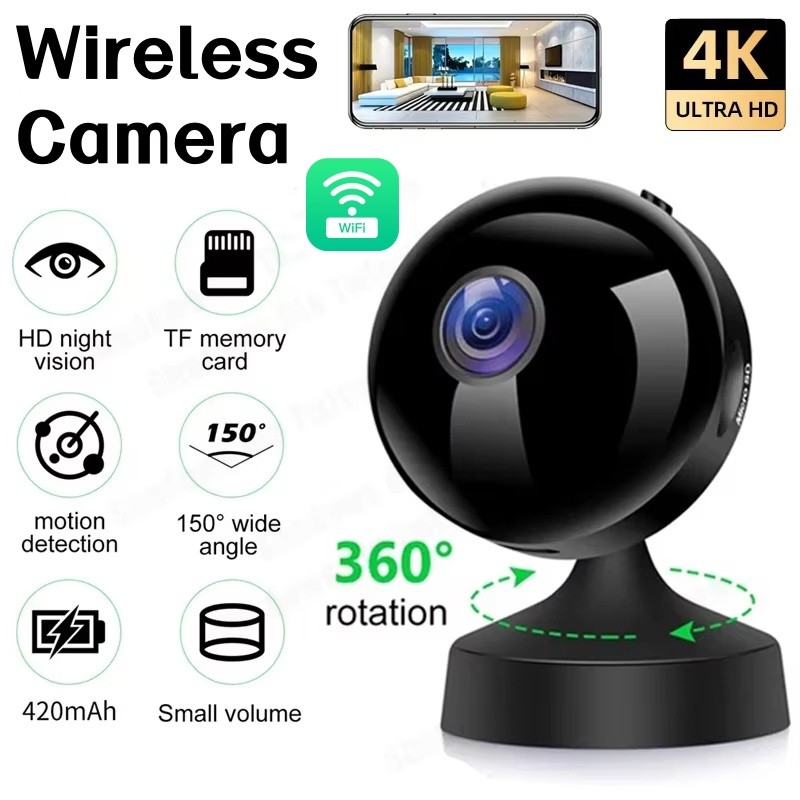 Phòng Camera Mini HD 4K Camera An Ninh Wifi Không Dây Âm Thanh 2 Chiều Phát Hiện Chuyển Động Giám Sát Full Màu Tầm Nhìn Ban Đêm Camera An Ninh Cho Nhà Hàng Gia Đình