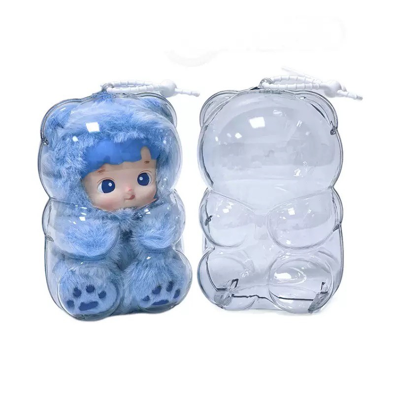 3 Chiếc Dễ Thương HACIPU Gummy Bear Acrylic Case Di Động Chống Thấm Nước Chống Bụi HD Trong Suốt Bảo Vệ Hộp Bảo Quản Vinyl Hình Mặt Dây Chuyền Túi Không Búp Bê