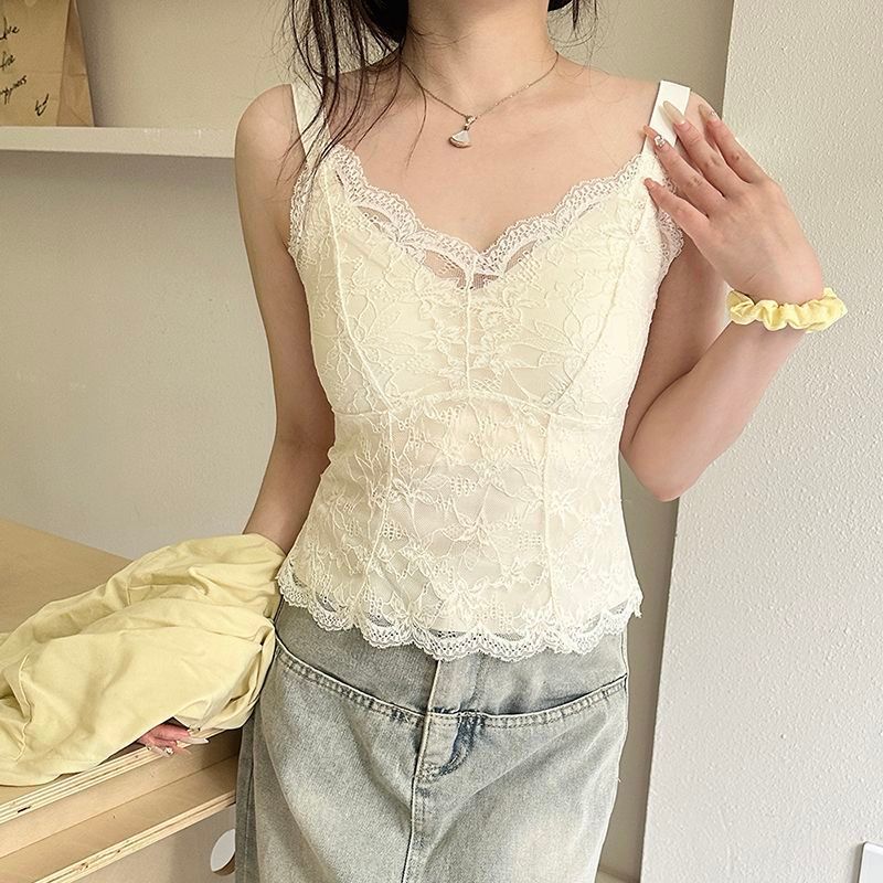 10A Kháng Khuẩn Tập Hợp Ren Pháp Gợi Cảm Lưng Đẹp Đáy Có Thể Mặc Áo Vest Ngoài Có Miếng Lót Ngực