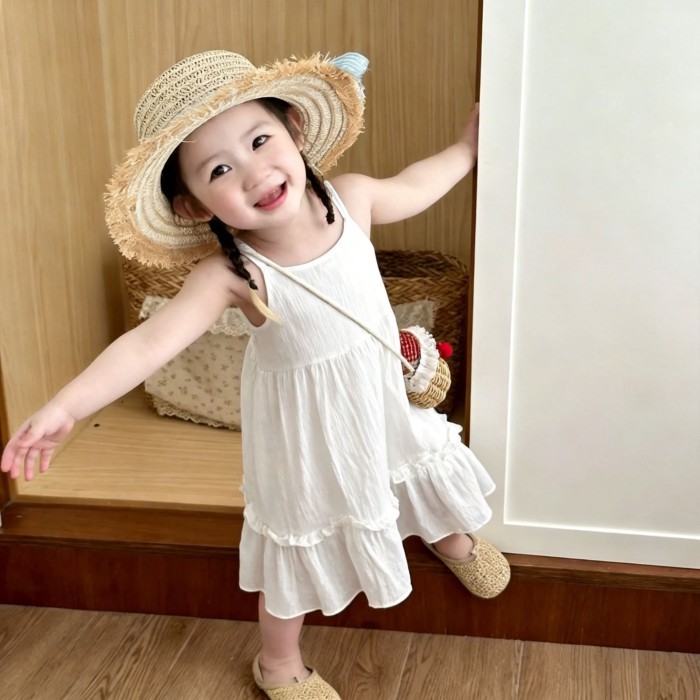 White Lace Ruffle Suspender Dress Girls Summer Dress Super Cute And Popular Style Small Fresh
