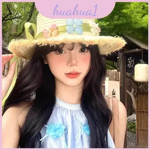 Mũ chống nắng bằng rơm thanh lịch có vành lớn và trang trí hoa cho những ngày đi nghỉ và đi biển