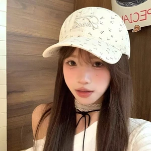Korean Alphabet Embroidered Floral Baseball Cap For Women With Big Face, Small Peaked Cap, Wide