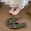 French Style Open Toe Polka Dot Summer New Fashion Bow Slip-on Slippers Thick Heel Comfortable T