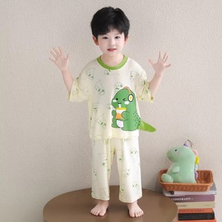 Mới Hoạt Hình Khủng Long Nhỏ Bộ Đồ Ngủ Bé Trai Mùa Hè Bộ Đồ Mỏng Bé Trai Bé Trai Tay Ngắn Điều Hòa