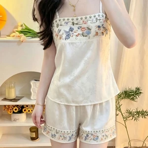 bộ đồ ngủ treo bằng lụa băng phong cách Trung Hoa cổ điển dành cho nữ, thun bốn chiều cao cấp mù