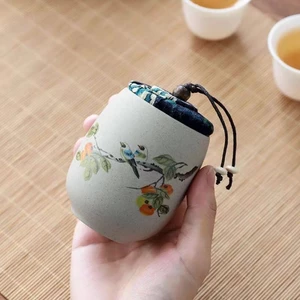 Gốm thô Persimmon Ruyi Trà gốm di động Caddy Kín Caddy Kích thước nhỏ 50g Hộp đóng gói trà Hộp lưu trữ cổ điển Caddy [Bồi thường cho gói bị hỏng]