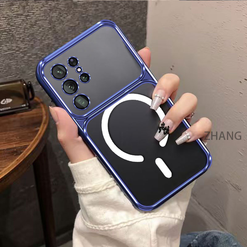 Ốp Lưng Dành Cho Samsung S26 Plus S26 S26 Ultra Mạ Điện Cửa Sổ Lớn Cao Cấp Chống Rơi Vỏ Điện Thoại Mới Đơn Giản Hút Từ Tính Thiết Kế Thẩm Mỹ