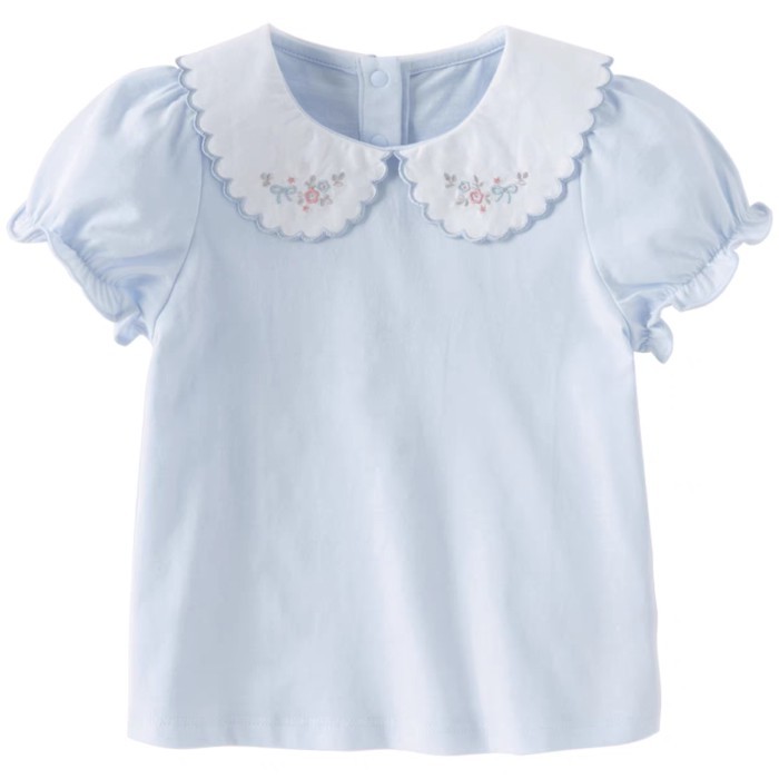 Áo thun cotton ngắn tay có cổ xếp nếp ngọt ngào cho bé gái