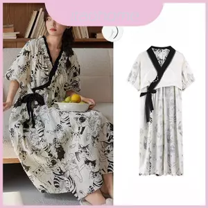 Váy ngủ ngắn tay bằng vải Cotton đám mây có chất liệu nhẹ để ngủ và Spa
