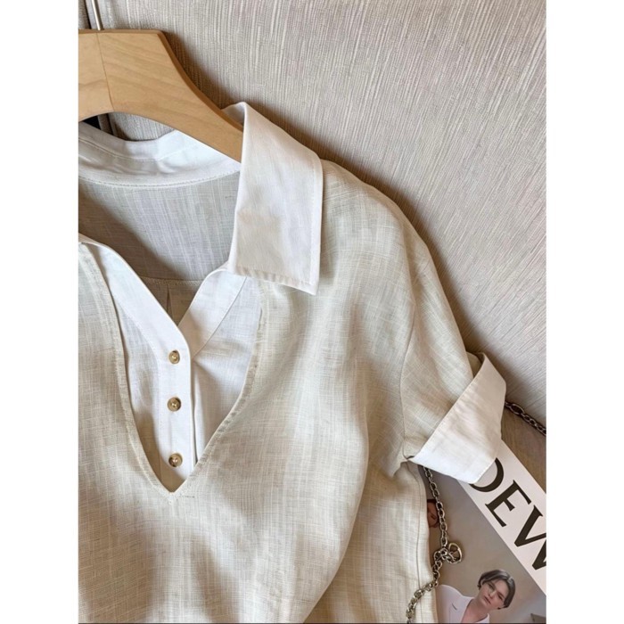Designed Fake Two-piece Short-sleeved Shirt Top For Women, Loose Temperament And Versatile Sh