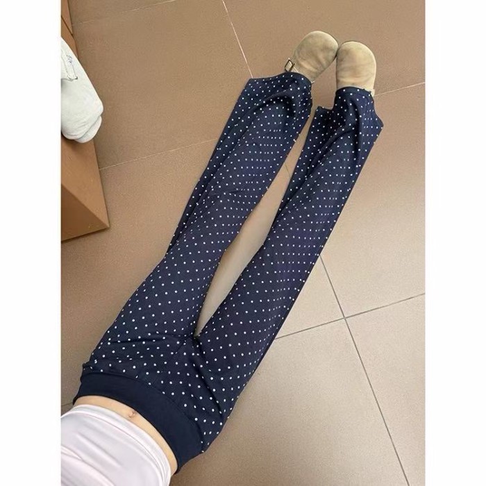 Chấm bi Hải quân Drape Quần loe Mỹ Mùa hè nữ Mới Giảm béo Đa năng Quần cạp thấp Hàn Quốc