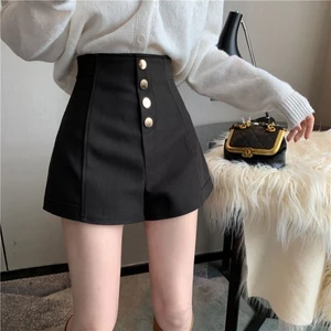 thiết kế mới thích hợp cho mùa xuân hè quần bốt một hàng khuy ống rộng màu trơn giảm béo và quần