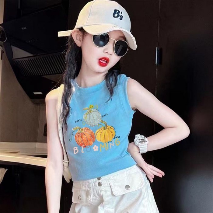 Áo Bé Gái Mùa Hè Áo Phông Không Tay Cho Bé Gái Và Bé Gái Trung Niên Hoạt Hình Thời Trang Trẻ Em