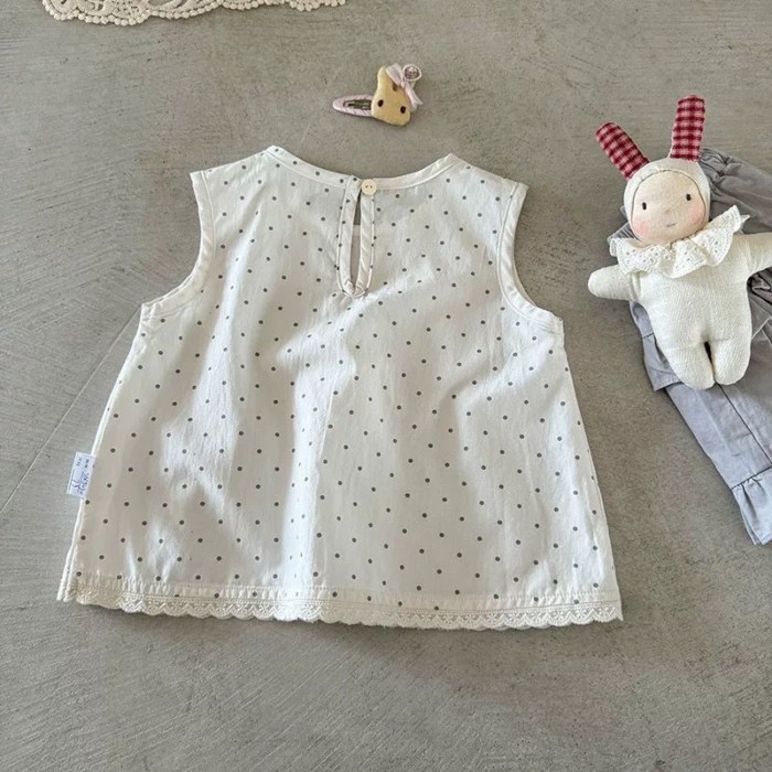 New Summer Sleeveless Top For Baby Girls, Bunny Polka Dot Korean Sweet Shirt, Children's Cott