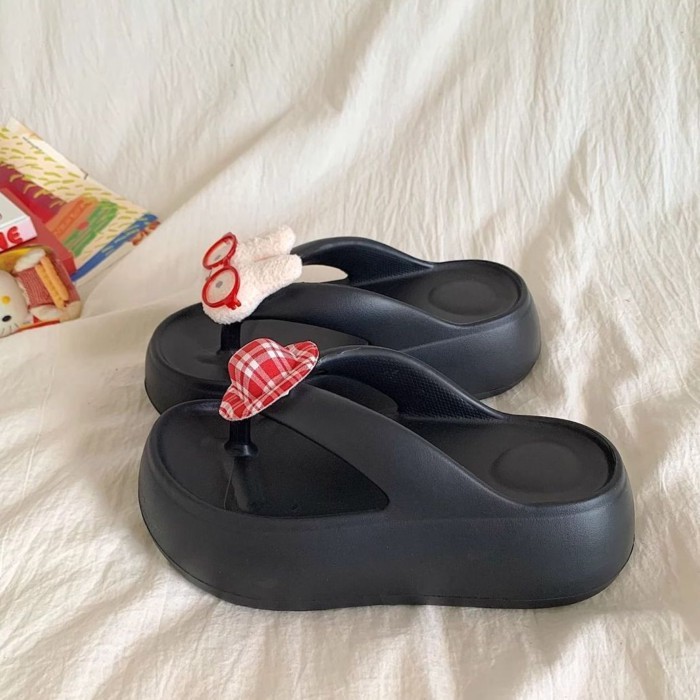 Dép xỏ ngón hình thỏ Miffy đế dày 6cm dễ thương cho nữ đi dép tăng chiều cao đi biển chống trượt