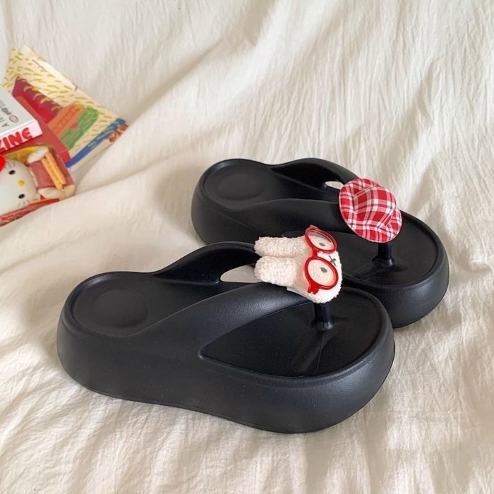 Dép xỏ ngón hình thỏ Miffy đế dày 6cm dễ thương cho nữ đi dép tăng chiều cao đi biển chống trượt