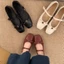 French Retro Hepburn Style Camellia Strap Small Black Shoes Flat Comfortable Scoop Shoes Mary Ja