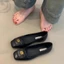 Flat-soled Small Fragrant Style Black Ballet Shoes With Elegant Temperament And Camellia Shal