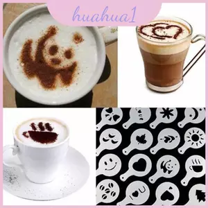Bộ Stencil dày bằng nhựa cà phê 16 miếng dành cho họa tiết lạ mắt Art Latte