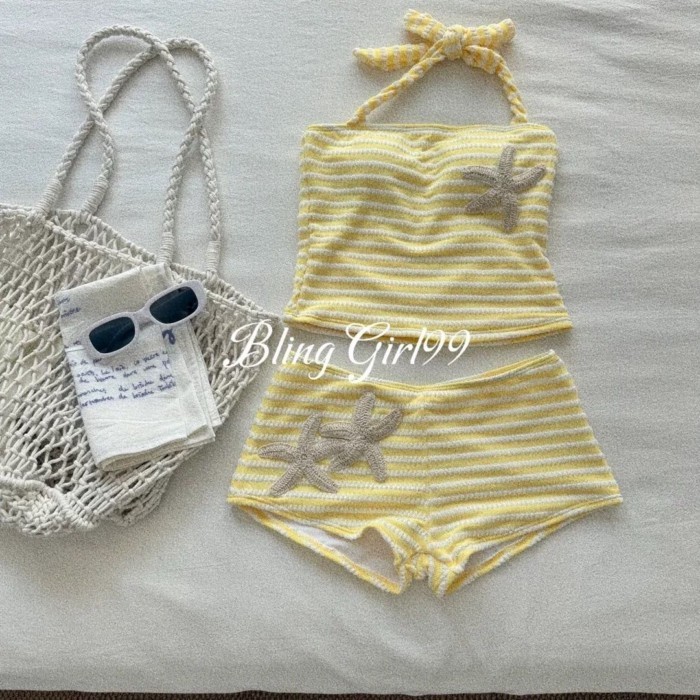 Dopamine Super Immortal Pure Lust Wind Chick Yellow Split Skirt Bikini Swimsuit Feminine One Sho