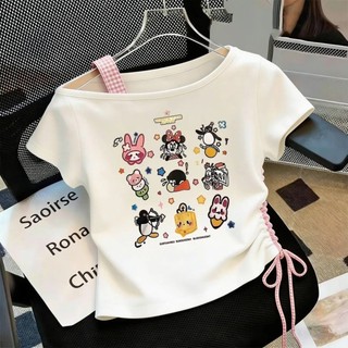 Áo thun lệch vai mùa hè dành cho bé gái Quần áo trẻ em cotton nguyên chất thời trang Áo thun ngắn t