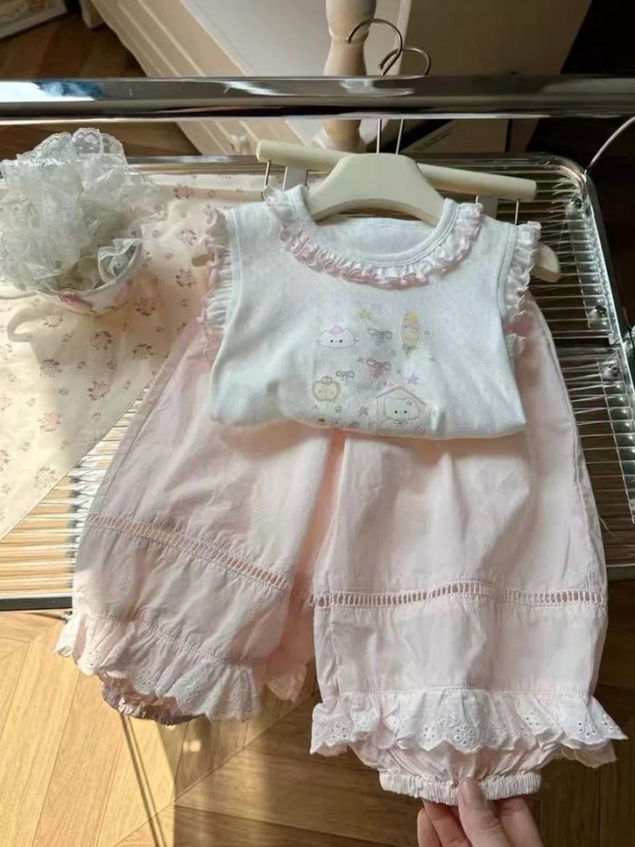 Girls Vest Suspender Girl Short-sleeved Suit Baby Casual Anti-mosquito Pants T-shirt Pants