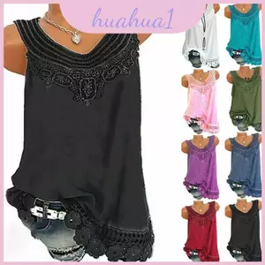Áo thun không tay dáng rộng thời trang dành cho nữ được thiết kế với các yếu tố ren Boho phẳng