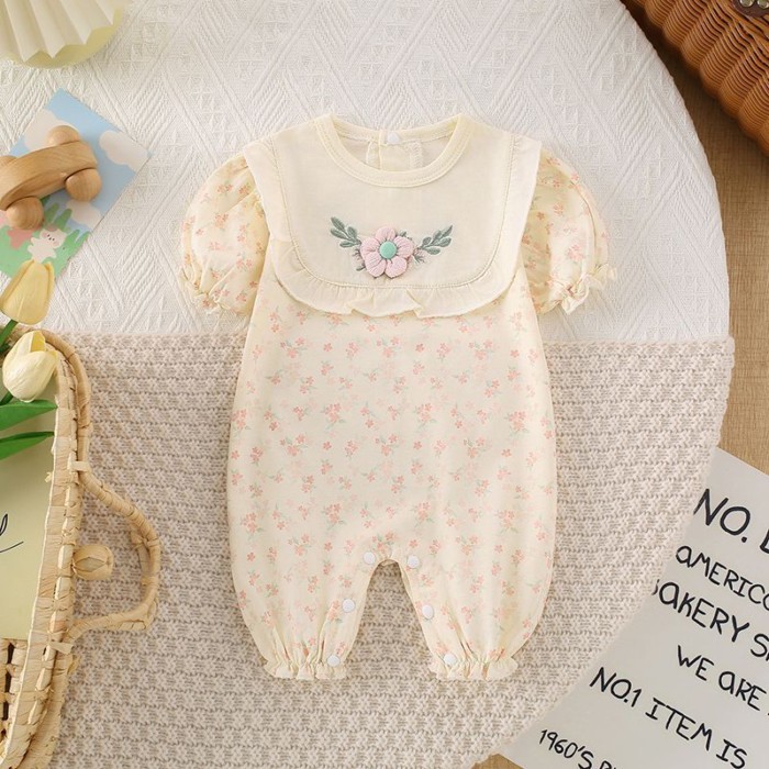 Bộ áo liền quần ngắn tay mỏng mùa hè nam nữ, hậu cung, áo liền quần, quần áo trẻ em mới kháng