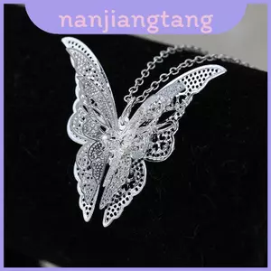 Vòng cổ bướm rỗng mạ bạc thanh lịch với khảm pha lê lấp lánh