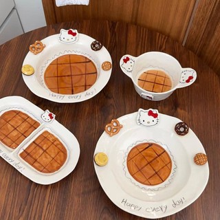 Sáng Tạo Mèo Hoạt Hình Đĩa Gốm Hộ Gia Đình Giá Trị Cao Bộ Đồ Ăn Ba Chiều Vẽ Tay Tấm Ngăn Màu