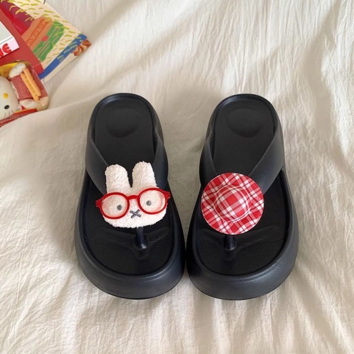 Dép xỏ ngón hình thỏ Miffy đế dày 6cm dễ thương cho nữ đi dép tăng chiều cao đi biển chống trượt