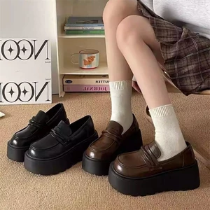 Giày da đế dày đế dày cho nữ, giày đế bệt lò xo, giày jk phong cách Nhật Bản Anh
