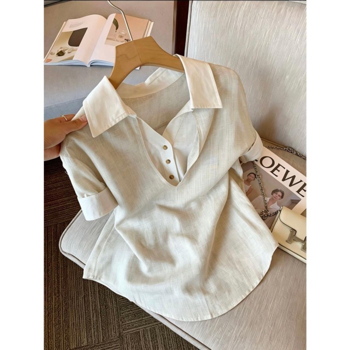Designed Fake Two-piece Short-sleeved Shirt Top For Women, Loose Temperament And Versatile Sh