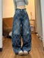 American Retro Design Pleated Plaid Jeans, Lazy And Loose Scimitar Pants