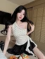 Pure Desire Polka-dot Ruffled Irregular Sloped Shoulder Vest, Chic And Sexy Off-the-Shoulder